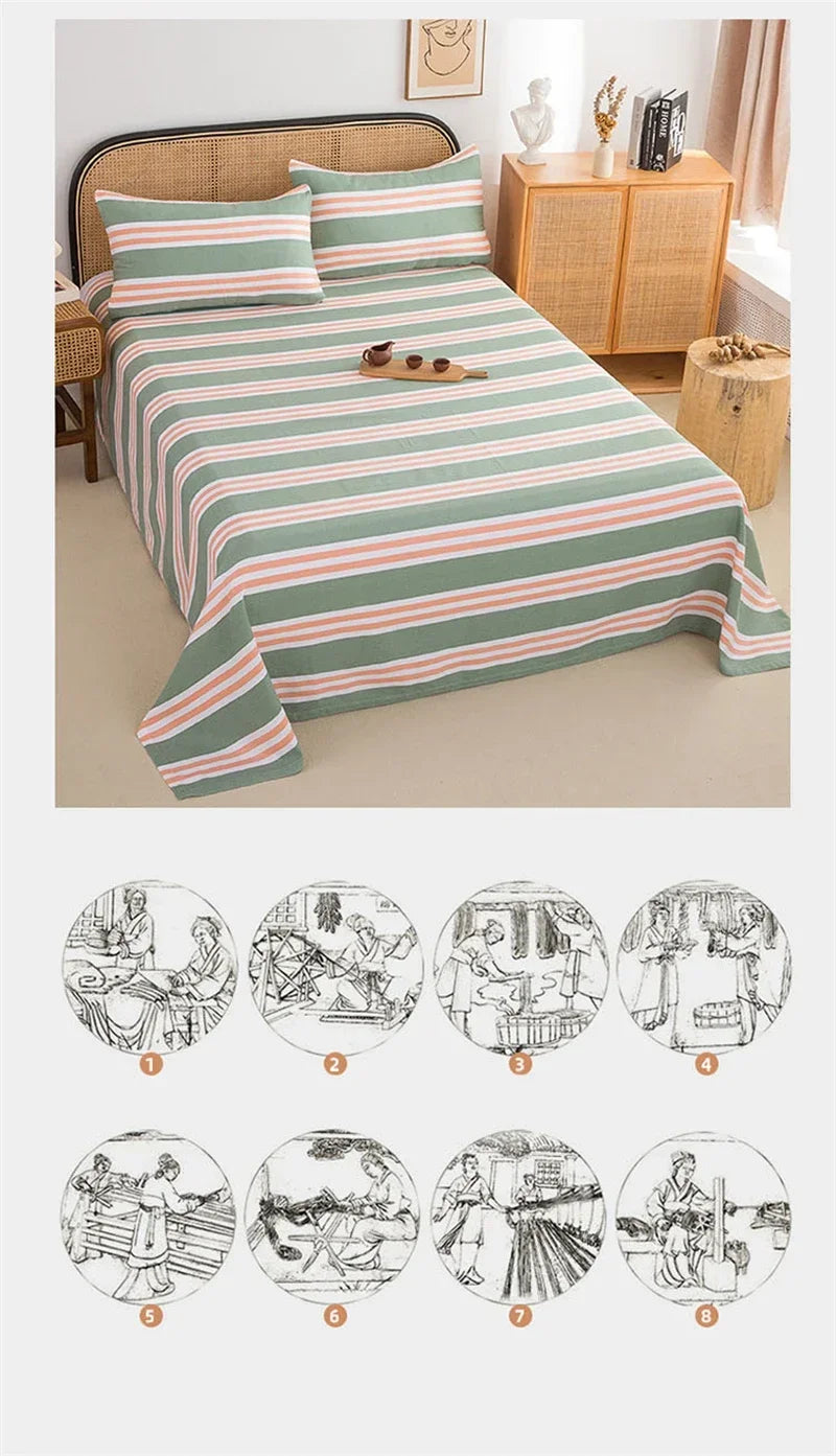 Soft 100% Cotton Coarse Cloth Bed Sheet Thick Sleep Naked Single Double Bedsheet