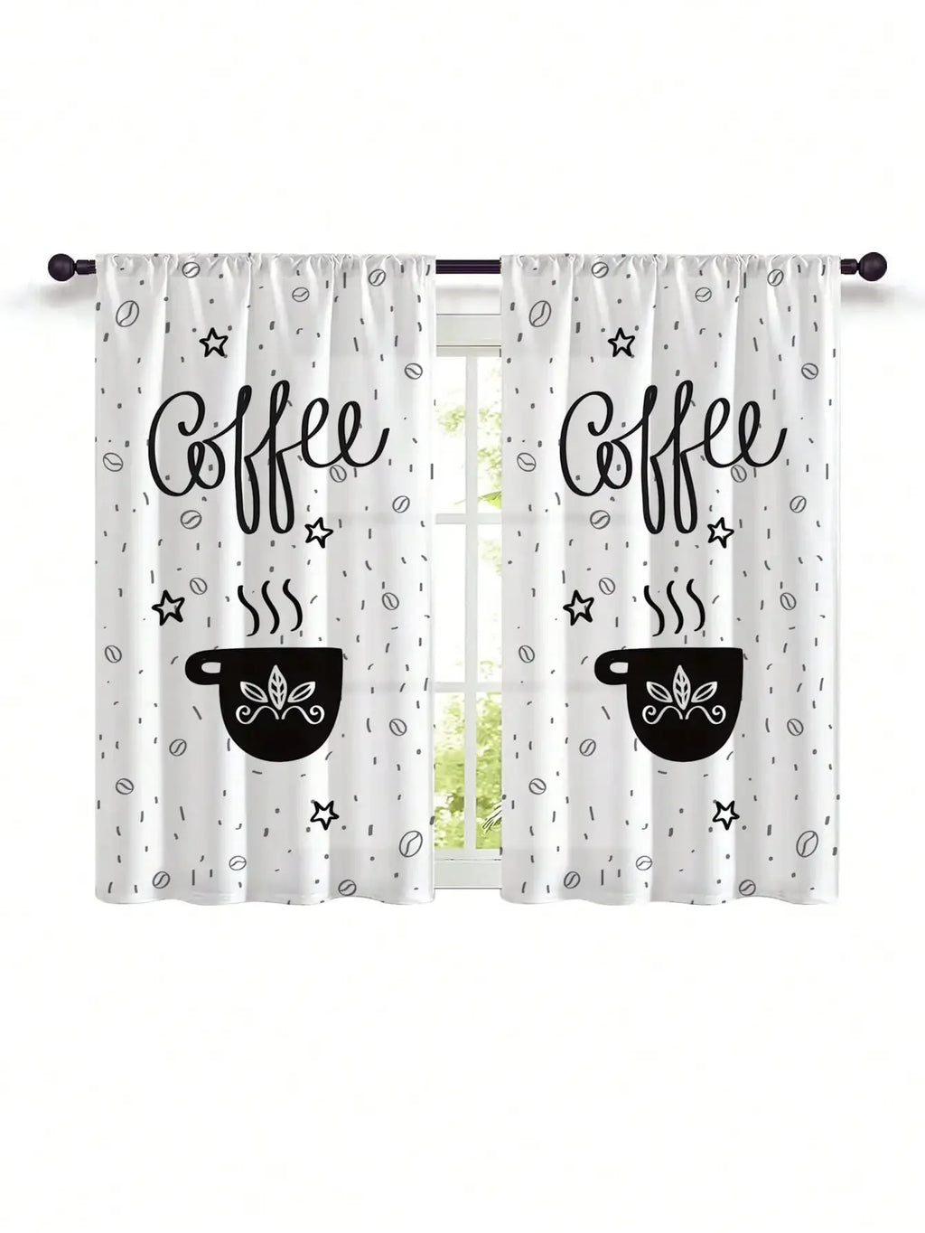 2 Piece White Curtains Rod Pocket Small Curtain Kitchen Curtain for