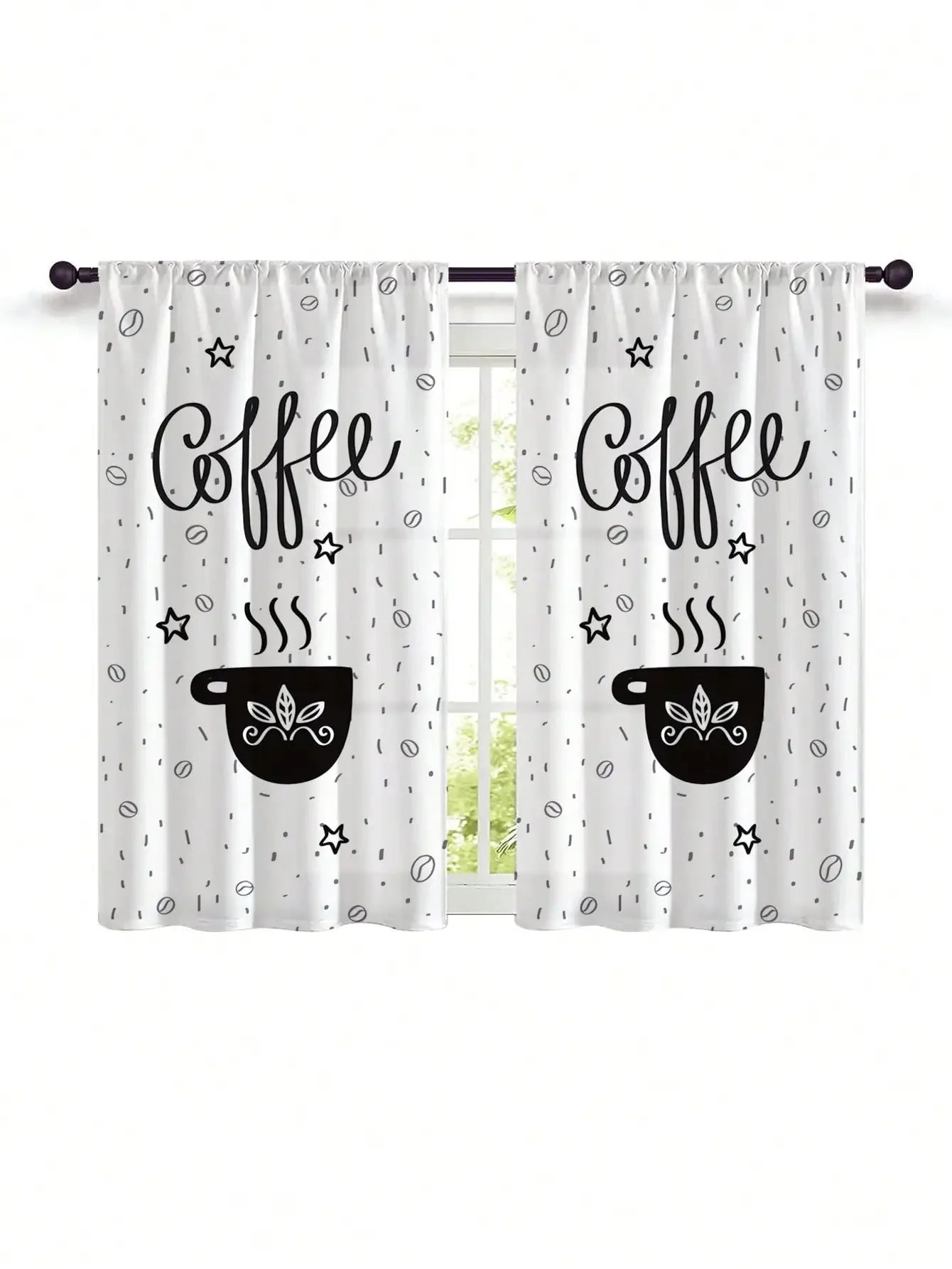 2 Piece White Curtains Rod Pocket Small Curtain Kitchen Curtain for