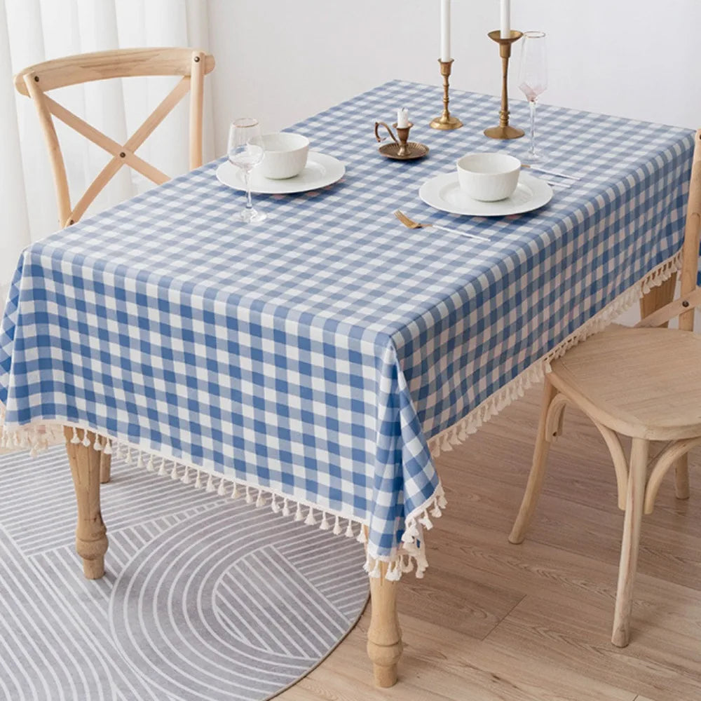 Table Decor Linen Plaid Tablecloth Waterproof Antifouling Table Cover