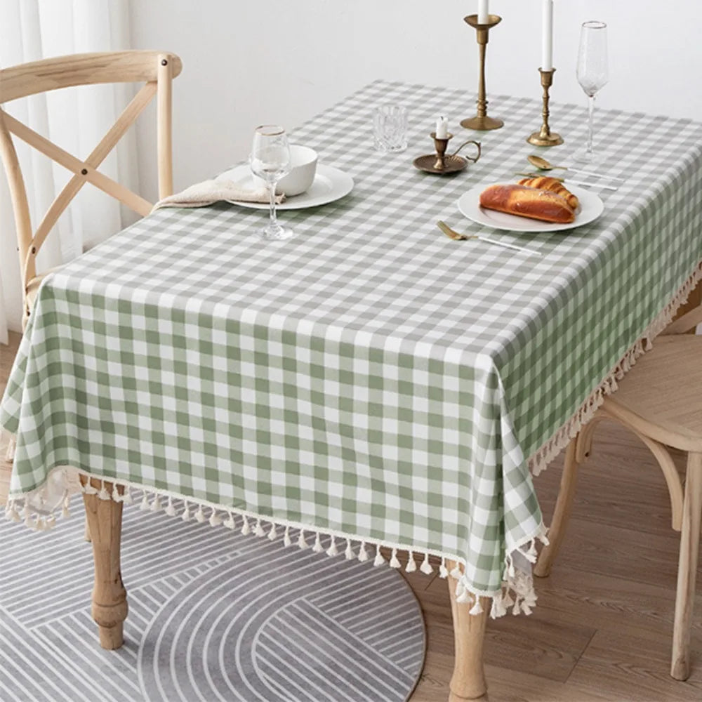 Table Decor Linen Plaid Tablecloth Waterproof Antifouling Table Cover