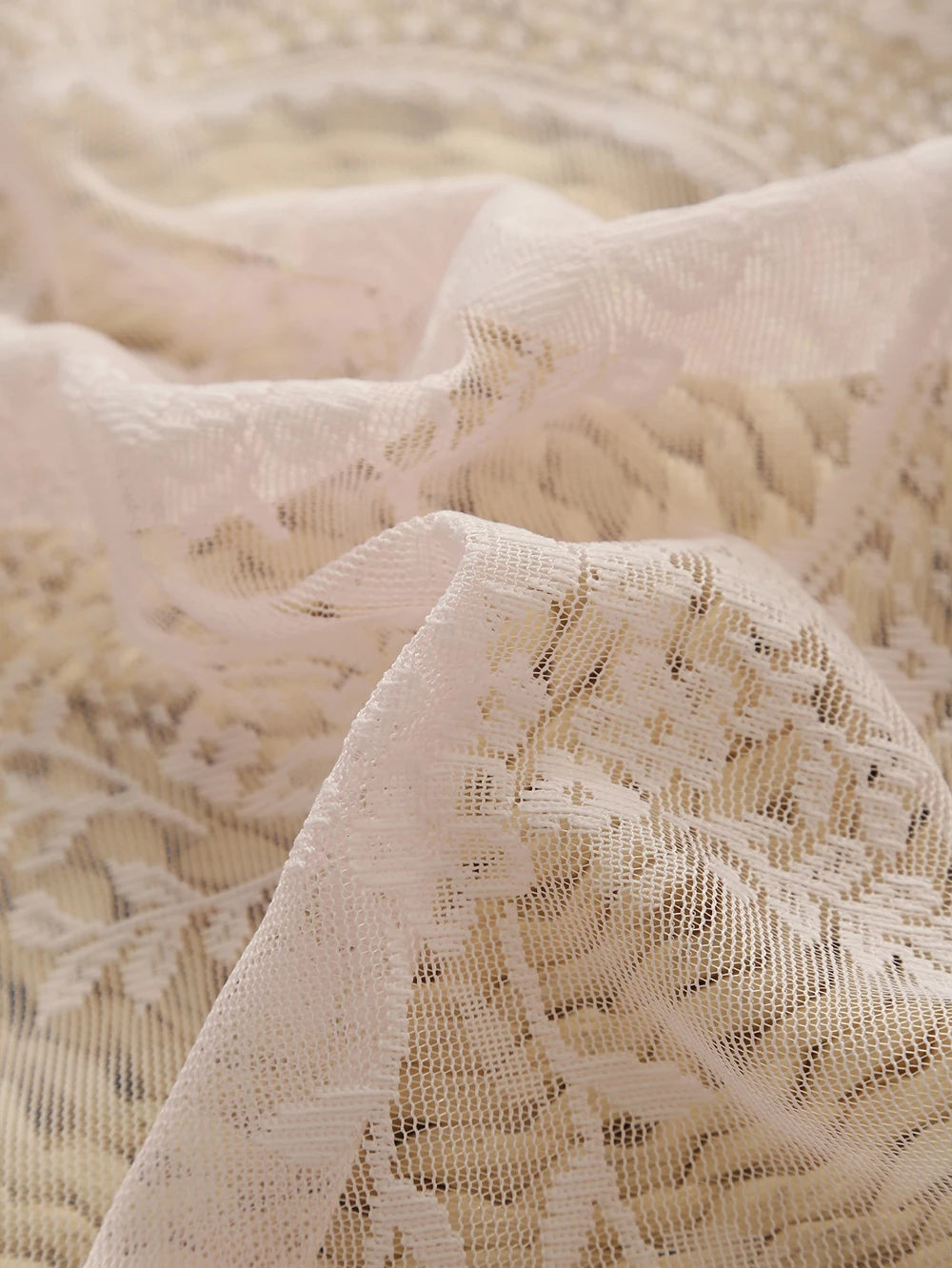 Lace Sheer Curtains with Scallop Ruffle Edge for Living Room Farmhouse