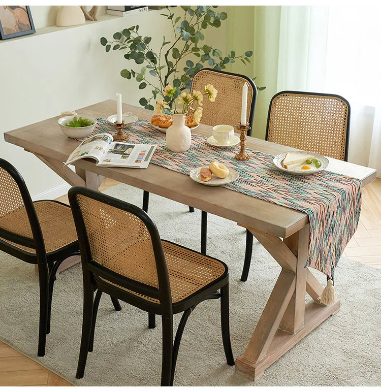 American Striped Table Runner Bohemian Tassel Table Runners Home