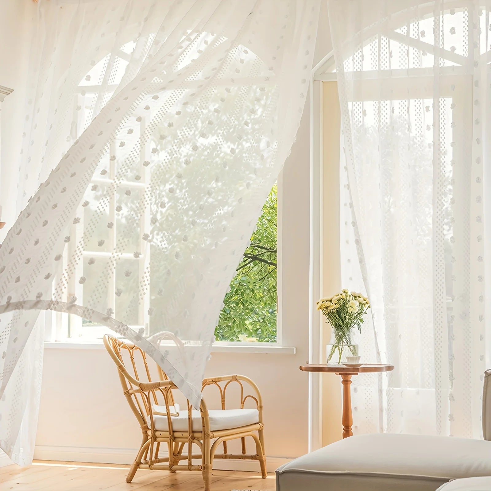 2Pcs Rod Pocket French Romantic White Curtains For Living Room Bedroom Sheer Curtain