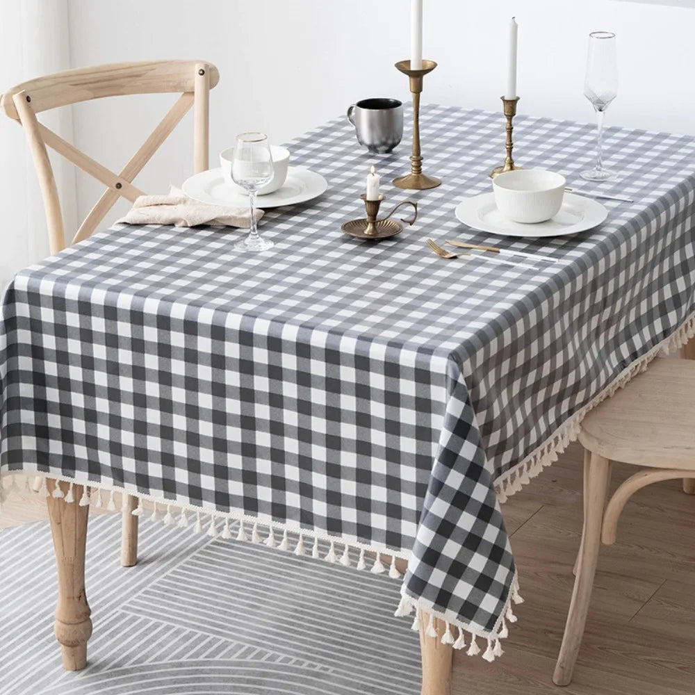 Table Decor Linen Plaid Tablecloth Waterproof Antifouling Table Cover