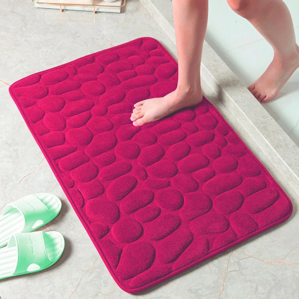 Durable Water Absorption Bath Mat Non-slip Household Cobblestone Embossed Washable Doormat Bathroom