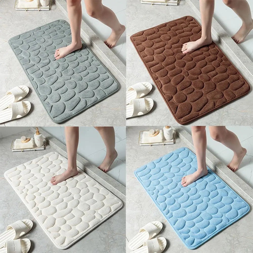 Durable Water Absorption Bath Mat Non-slip Household Cobblestone Embossed Washable Doormat Bathroom