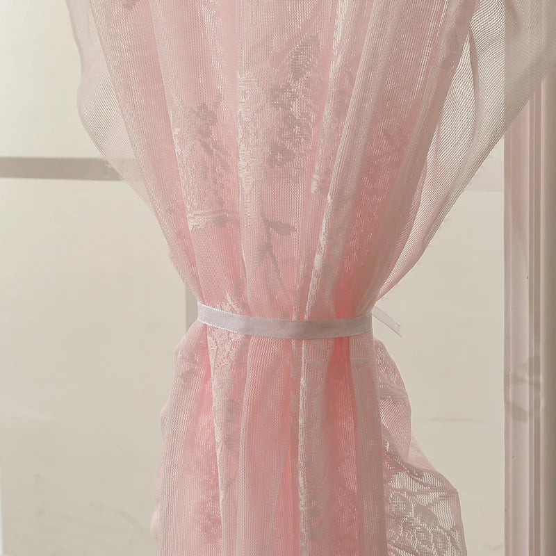 Lace Sheer Curtains with Scallop Ruffle Edge for Living Room Farmhouse