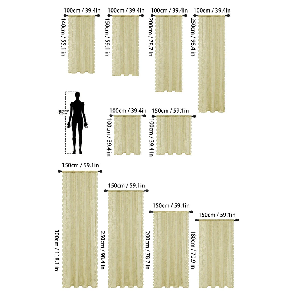 1pc Romantic Lace Sheer Curtain, Rod Pocket Flower Lace Window Curtains for Living Room