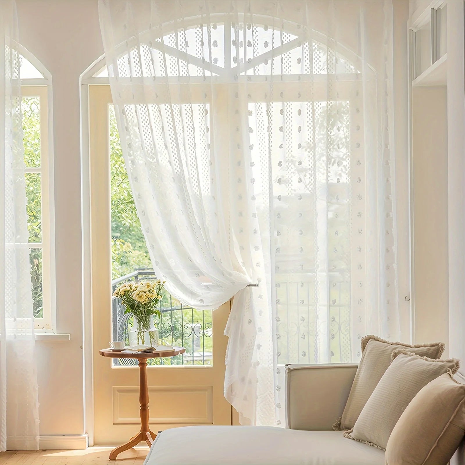 2Pcs Rod Pocket French Romantic White Curtains For Living Room Bedroom Sheer Curtain