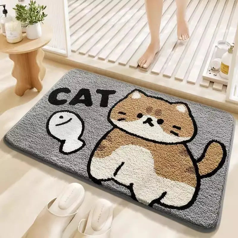 VIKAMA Bathroom Water-Absorbing Rug Cute Anti-Slip Imitation Cashmere