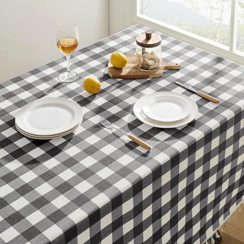 Table Decor Linen Plaid Tablecloth Waterproof Antifouling Table Cover