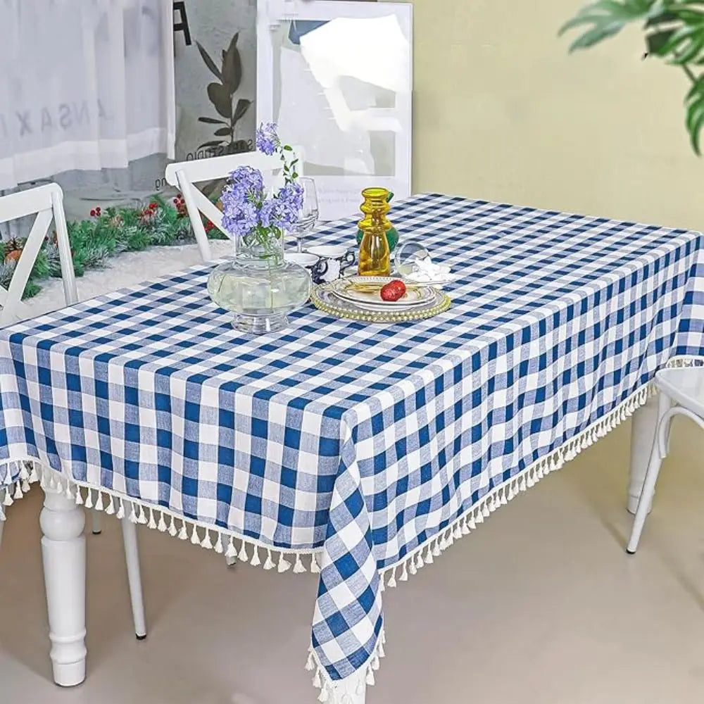 Table Decor Linen Plaid Tablecloth Waterproof Antifouling Table Cover